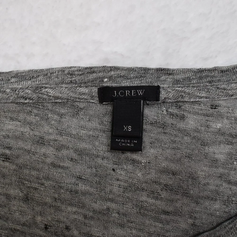 J Crew 100% Linen Graphic Tee Sz XS Tres Bien Relaxed Fit Slouchy Boho Beachy